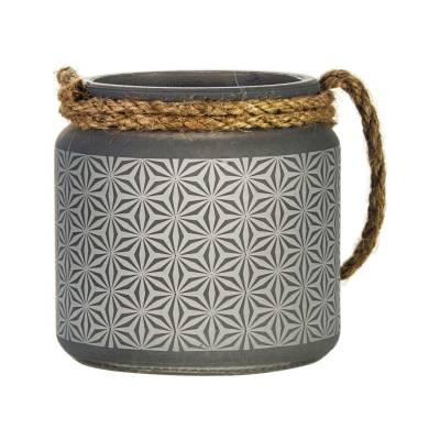 Glaswindlicht mit Kordel, Laterne grau für Teelicht, Stumpenkerze - 1