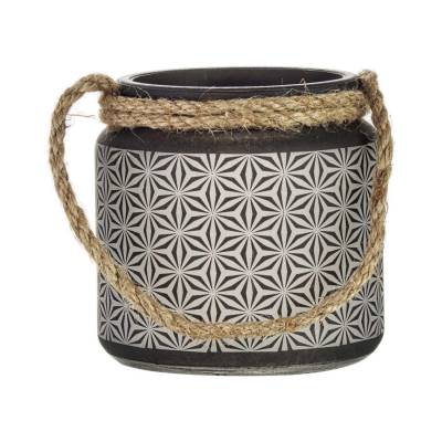 Glaswindlicht mit Kordel, Laterne anthrazit für Teelicht, Stumpenkerze - 0