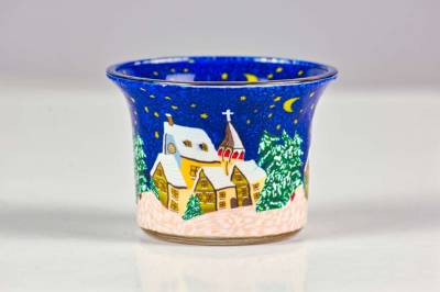 Votiv Glas 591 Winterdorf bei Nacht dekoratives Windlicht - 0