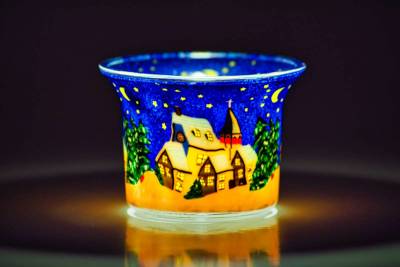 Votiv Glas 591 Winterdorf bei Nacht dekoratives Windlicht - 1