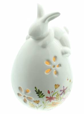 LED Ei Blumenwiese Osterhase auf Ei Deko Dekoei beleuchtet Osterdeko - 1