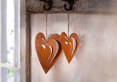 Herzhänger Rostliebe in Fächeroptik Herz Hänger Metall Deko retro - 0