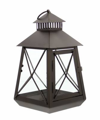 Laterne konisch aus Metall braun mit Glasscheiben stellen oder hängen - 1