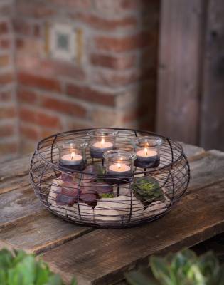 Kranz Windlichter Metallkorb Teelichter Tischdeko Garten Terrasse Advent - 0