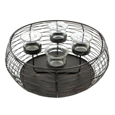 Kranz Windlichter Metallkorb Teelichter Tischdeko Garten Terrasse Advent - 1