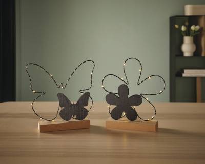 LED Deko Schmetterling und Blume beleuchtet 2er Set Leuchtdeko batteriebetrieben - 0