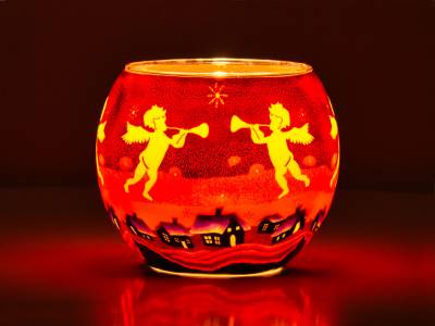 Leuchtglas Nr.512 ohne Wachs Ø11cm Dekoration Teelicht Windlicht Engel schwebend - 1