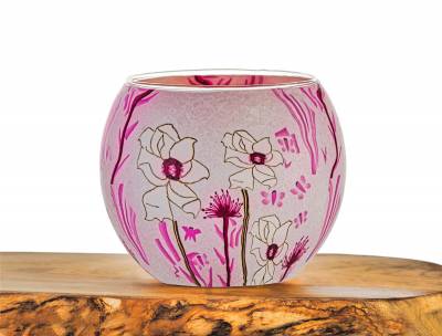 Leuchtglas Nr.519 ohne Wachs Ø11cm Dekoration Teelicht Windlicht weiße Blume - 0