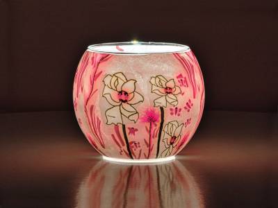 Leuchtglas Nr.519 ohne Wachs Ø11cm Dekoration Teelicht Windlicht weiße Blume - 1