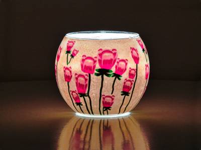 Leuchtglas Nr.518 ohne Wachs Ø11cm Dekoration Teelicht Windlicht Mohnblume - 1