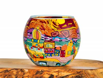 Leuchtglas Nr.455 ohne Wachs Ø11cm Dekoration Teelicht Windlicht Städtchen - 0