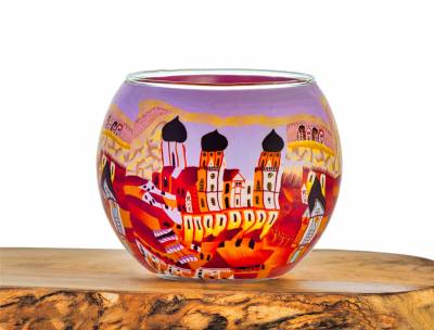 Leuchtglas Nr.449 ohne Wachs Ø11cm Dekoration Teelicht Windlicht Passau orange - 0