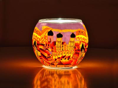 Leuchtglas Nr.449 ohne Wachs Ø11cm Dekoration Teelicht Windlicht Passau orange - 1