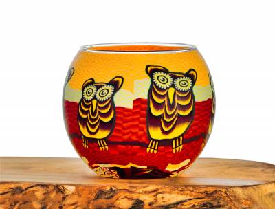 Leuchtglas Nr.345 ohne Wachs Ø11cm Dekoration Teelicht Windlicht Eule - 0