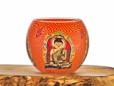 Leuchtglas Nr.309 ohne Wachs Ø11cm Dekoration Teelicht Windlicht Buddha - 0