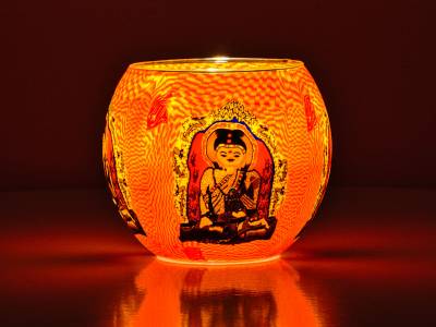 Leuchtglas Nr.309 ohne Wachs Ø11cm Dekoration Teelicht Windlicht Buddha - 1
