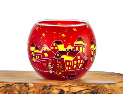 Leuchtglas Nr.301  ohne Wachs Ø11cm Dekoration Teelicht Windlicht Winterdorf rot - 0
