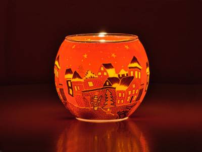 Leuchtglas Nr.301  ohne Wachs Ø11cm Dekoration Teelicht Windlicht Winterdorf rot - 1