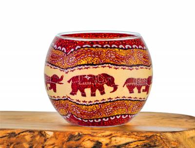Leuchtglas Nr.211 ohne Wachs Ø11cm Dekoration Licht Windlicht Elefant orange/Rottöne - 0