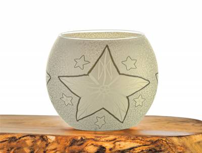Leuchtglas Nr.143 ohne Wachs Ø11cm Dekoration Licht Windlicht Stern weiss - 0