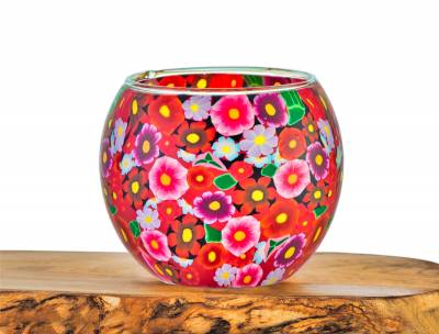 Leuchtglas Nr.124 ohne Wachs Ø11cm Dekoration Licht Windlicht Blumenwiese - 0