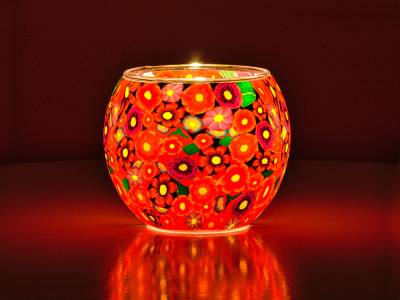 Leuchtglas Nr.124 ohne Wachs Ø11cm Dekoration Licht Windlicht Blumenwiese - 1