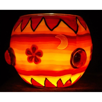 Leuchtglas Nr.101 ohne Wachs Ø11cm Dekoration Licht Windlicht Nuggets orange - 1