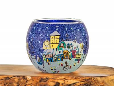 Leuchtglas Nr.68 ohne Wachs Ø11cm Licht Windlicht verschneiter Marktplatz - 0