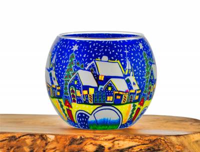Leuchtglas Nr.49 ohne Wachs Ø11cm Dekoration Licht Windlicht Teelicht Schneestadt - 0