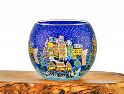 Leuchtglas Nr.44 ohne Wachs Ø11cm Windlicht Teelicht abendlicher Weihnachtsmarktbesuch - 0