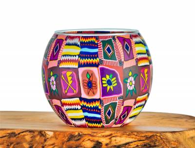 Leuchtglas Nr.12 ohne Wachs Ø11cm Leuchtglas Patchwork mit farbigem Fantasiemotiv - 0