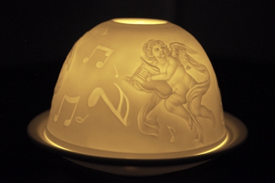 Starlight 142 Engel/ Panflöte Teelicht Windlicht Bisquitporzellan Hellmann Dekoration - 1