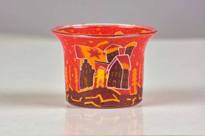 Votiv Glas 346 Sternschnuppe über Winterdorf dekoratives Windlicht Teelichthalter Leuchtglas - 0