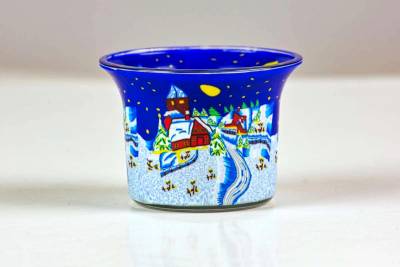 Votiv Glas 255 Winterdorf bei Nacht dekoratives Windlicht - 0