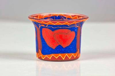 Votiv Glas 214 Herzen rot/ blau dekoratives Windlicht - 0