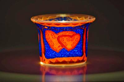 Votiv Glas 214 Herzen rot/ blau dekoratives Windlicht - 1