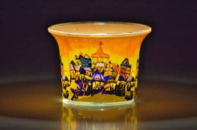 Votiv Glas 177 Dorf im Sonnenuntergang dekoratives Windlicht - 1