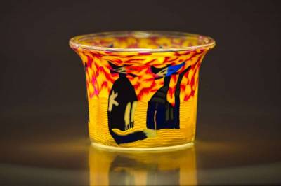 Votiv Glas 110 Katzen gelb/rot dekoratives Windlicht - 1