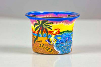 Votiv Glas 103 Palme/Strand dekoratives Windlicht - 0