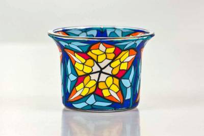 Votiv Glas 24 Stern/blau dekoratives Windlicht - 0