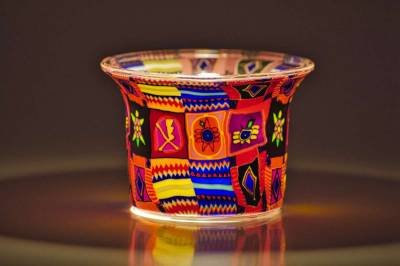 Votiv Glas 12 Patchwork dekoratives Windlicht - 1