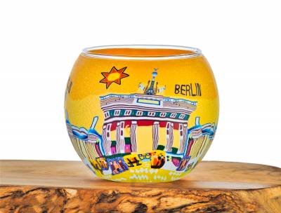 Leuchtglas Nr.323 ohne Wachs Ø11cm Deko Windlicht Teelichthalter Berlin Brandenburger Tor - 0