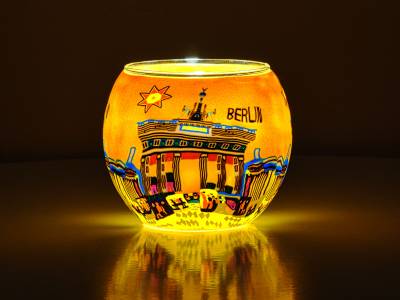 Leuchtglas Nr.323 ohne Wachs Ø11cm Deko Windlicht Teelichthalter Berlin Brandenburger Tor - 1