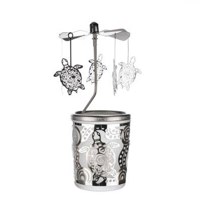 Ruhige Eleganz: Glas-Karussell-Windlicht mit Schildkröten-Motiv in Silber - 0