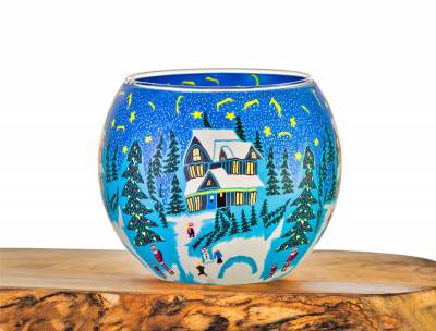 Leuchtglas Nr.386 ohne Wachs Ø11cm Deko Windlicht Teelichthalter Idylle und Ruhe im Winter - 0