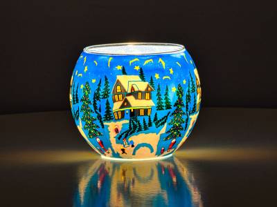 Leuchtglas Nr.386 ohne Wachs Ø11cm Deko Windlicht Teelichthalter Idylle und Ruhe im Winter - 1