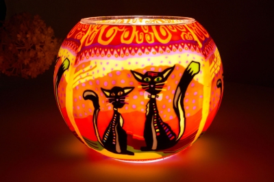 Leuchtglas 116 two cats Ø15cm Dekoration Teelicht Windlicht Kerzenfarm Kerze - 1