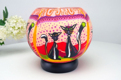 Leuchtglas als Lampe 116 two cats Ø15cm Dekoration Teelicht Windlicht Kerzenfarm Kerze - 0