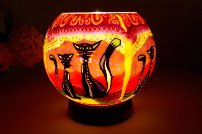 Leuchtglas als Lampe 116 two cats Ø15cm Dekoration Teelicht Windlicht Kerzenfarm Kerze - 1