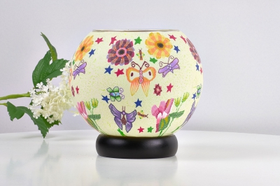 Leuchtglas als Lampe 113 bunte Schmetterlinge Ø15cm Dekoration Teelicht Windlicht Kerzenfarm - 0